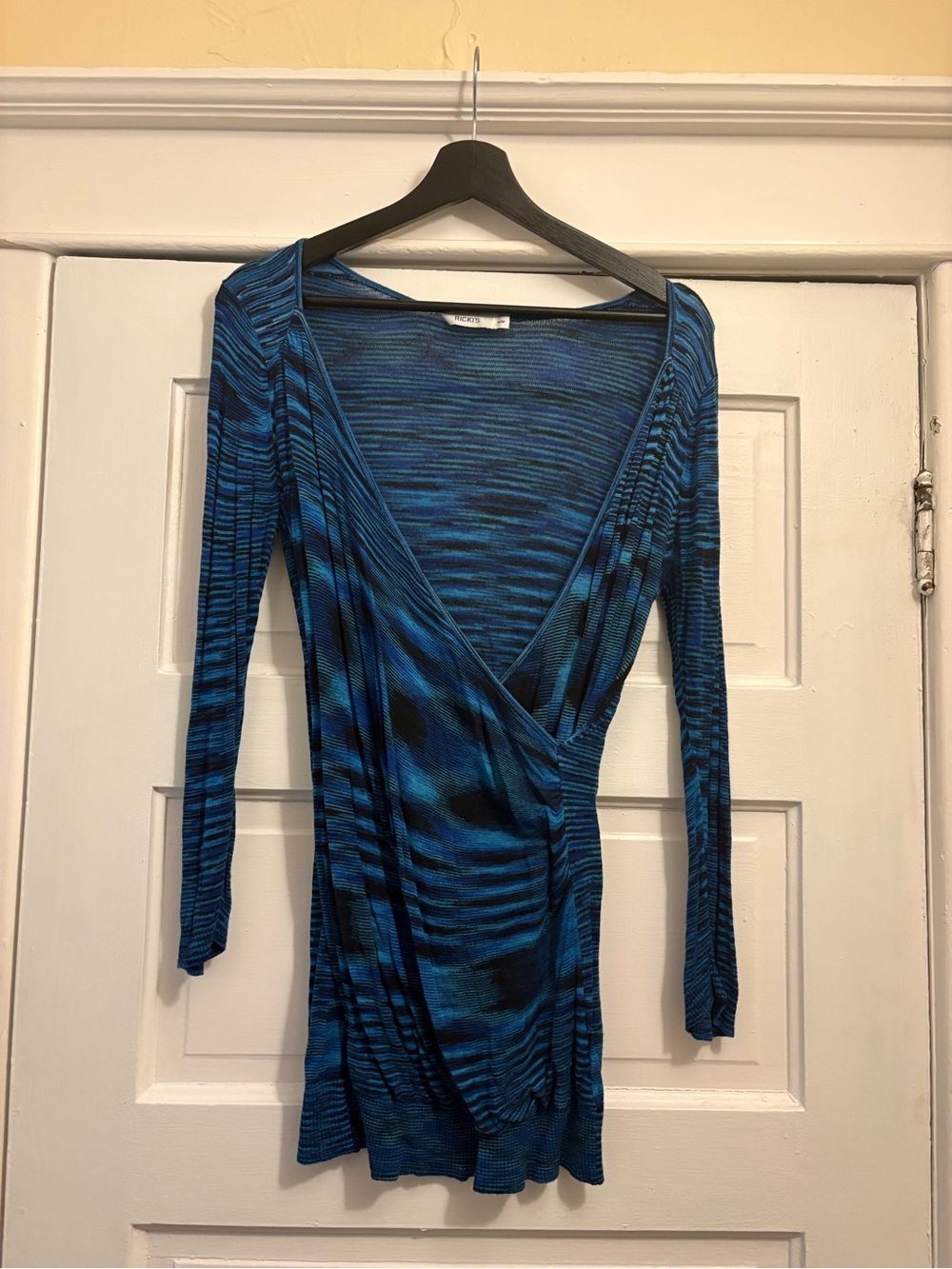 Ricki's Blue & Black Striped Wrap-Front Long Sleeve sweater